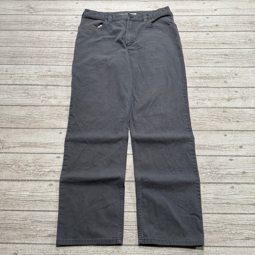 Carhartt Pants Men's 34x32 Gray Relaxed Fit Canvas Dungarees Workwear Outdoor